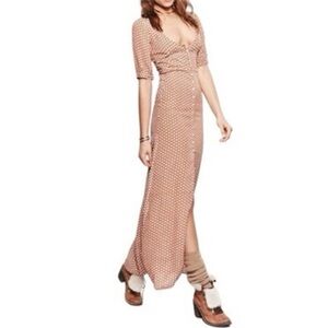 For Love And Lemons Brown Polka Dot Maxi Dress